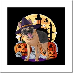 German Shepherd Witch Happy Halloween Posters and Art